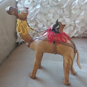 Handcrafted Leather Camel Figurine with Colorful Accents From Morocco